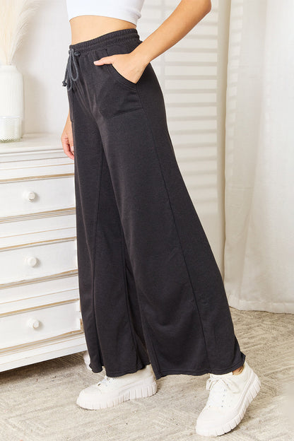Shopbasicbae Basic Bae Wide Leg Pocketed Pants in Dark Gray view 3 - Basics Pants Price (bottom)