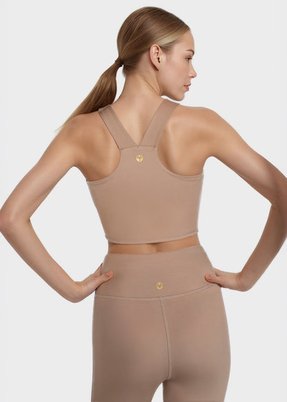 Side Split Crop Top – Four-way Stretch, Made in USA in Clay view 14 - Comfort Stretch - Split Tank Top