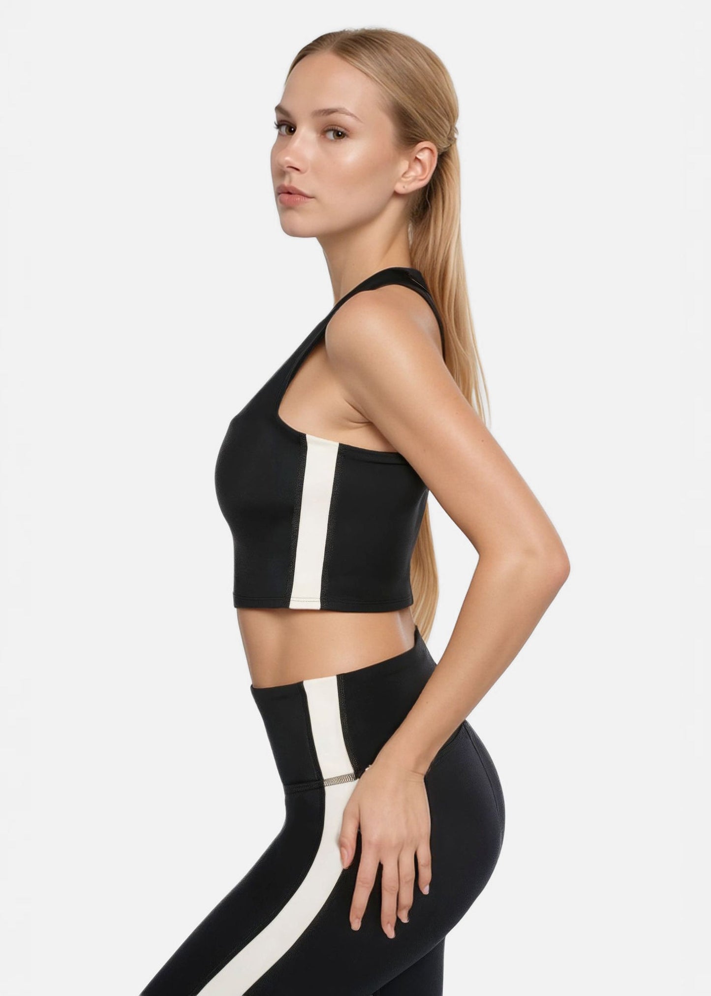 Side Split Crop Top – Four-way Stretch, Made in USA in Dusty Blue view 3 - Comfort Stretch - Split Tank Top