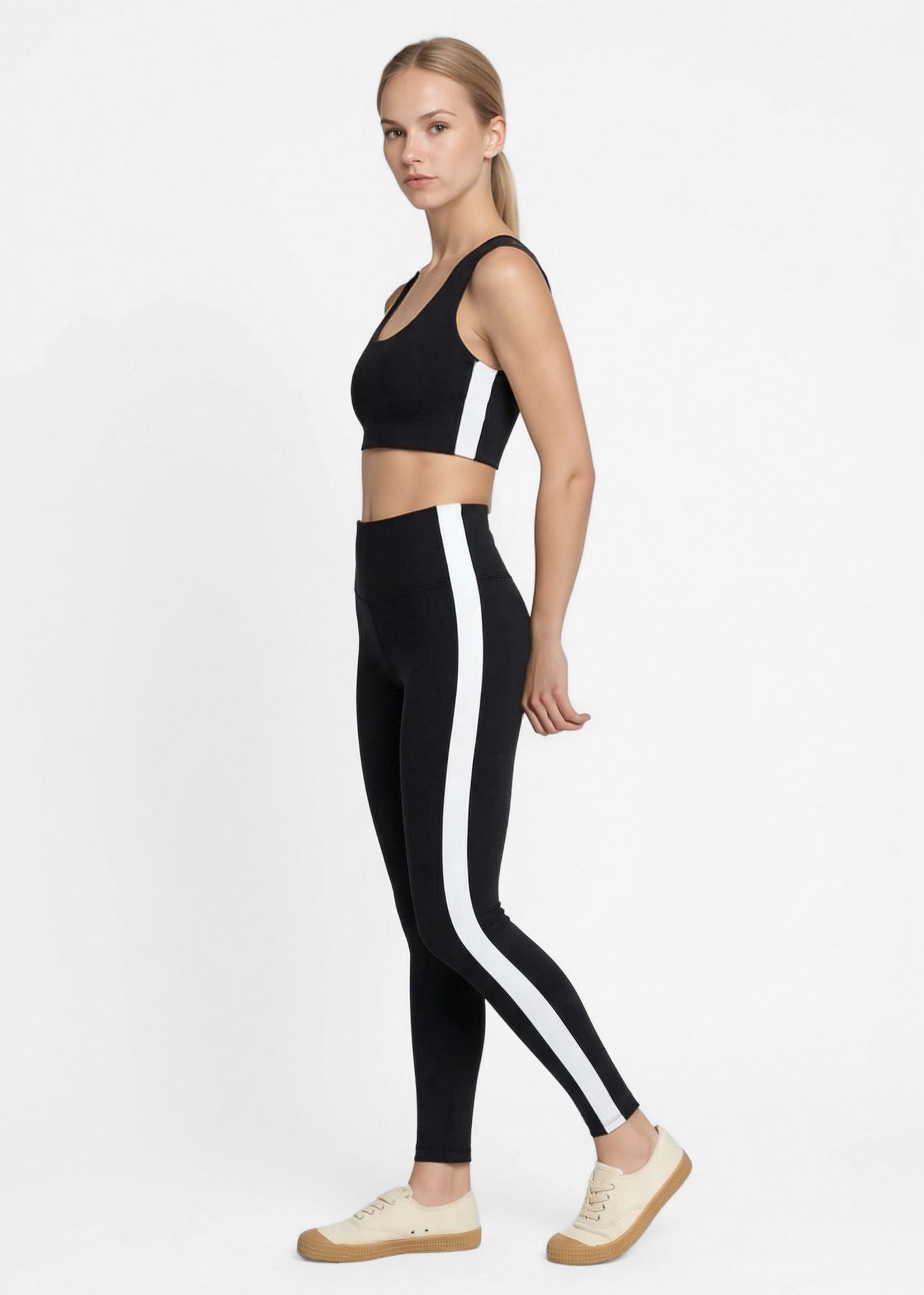 Side Split Crop Top – Four-way Stretch, Made in USA in Black view 6 - Comfort Stretch - Split Tank Top