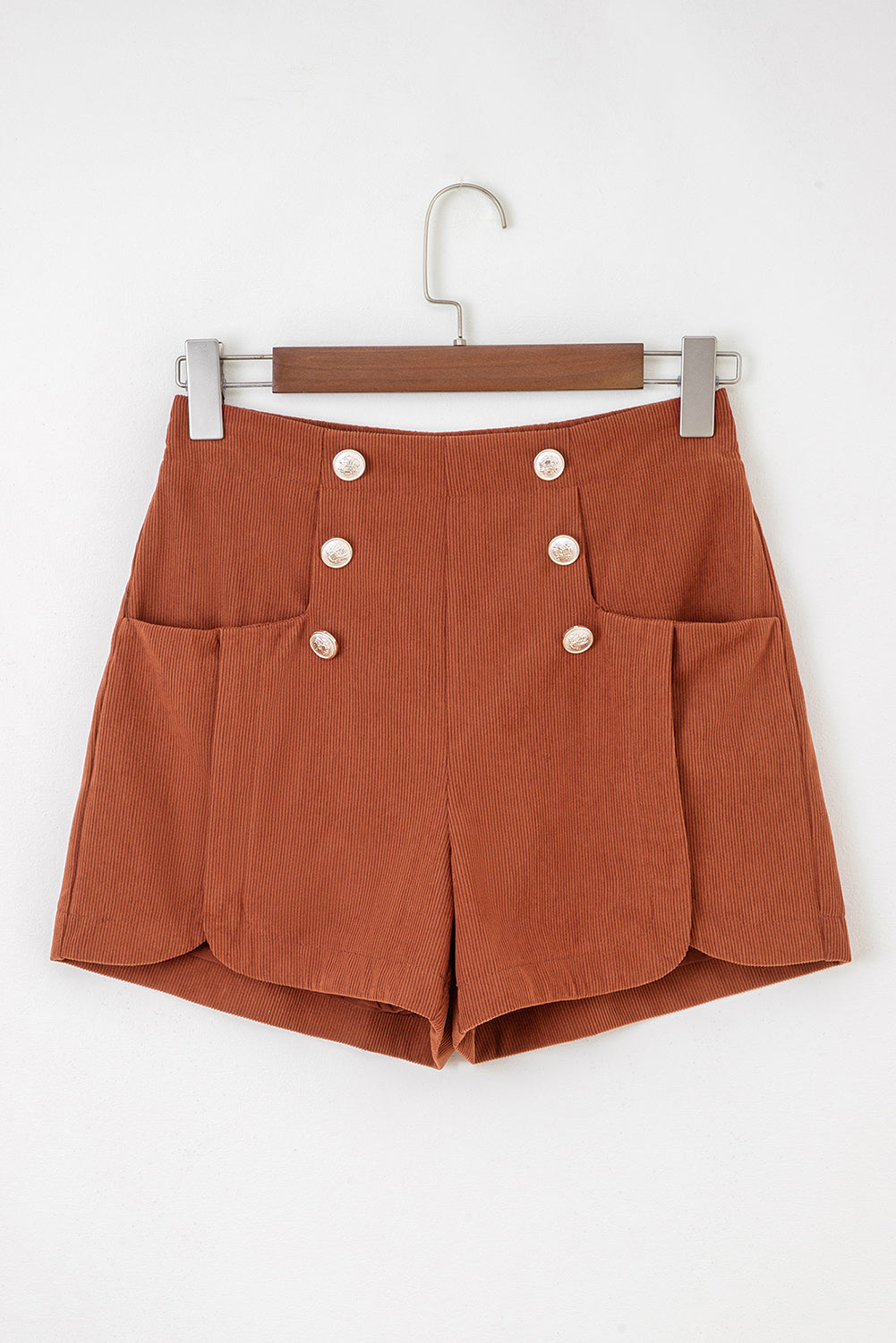 Sienna Button Decor Scalloped Edge High Waist Corduroy Shorts view 7 - High-Waisted - Red Button Sienna Shorts (bottom)