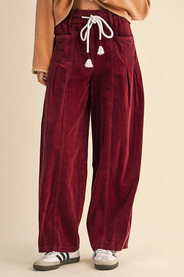 Sienna Drawstring Corduroy Casual Pants in Racing Red - Sienna Sky Drawstring Pants (bottom)
