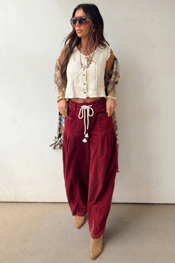 Sienna Drawstring Corduroy Casual Pants in Racing Red view 2 - Sienna Sky Drawstring Pants (bottom)
