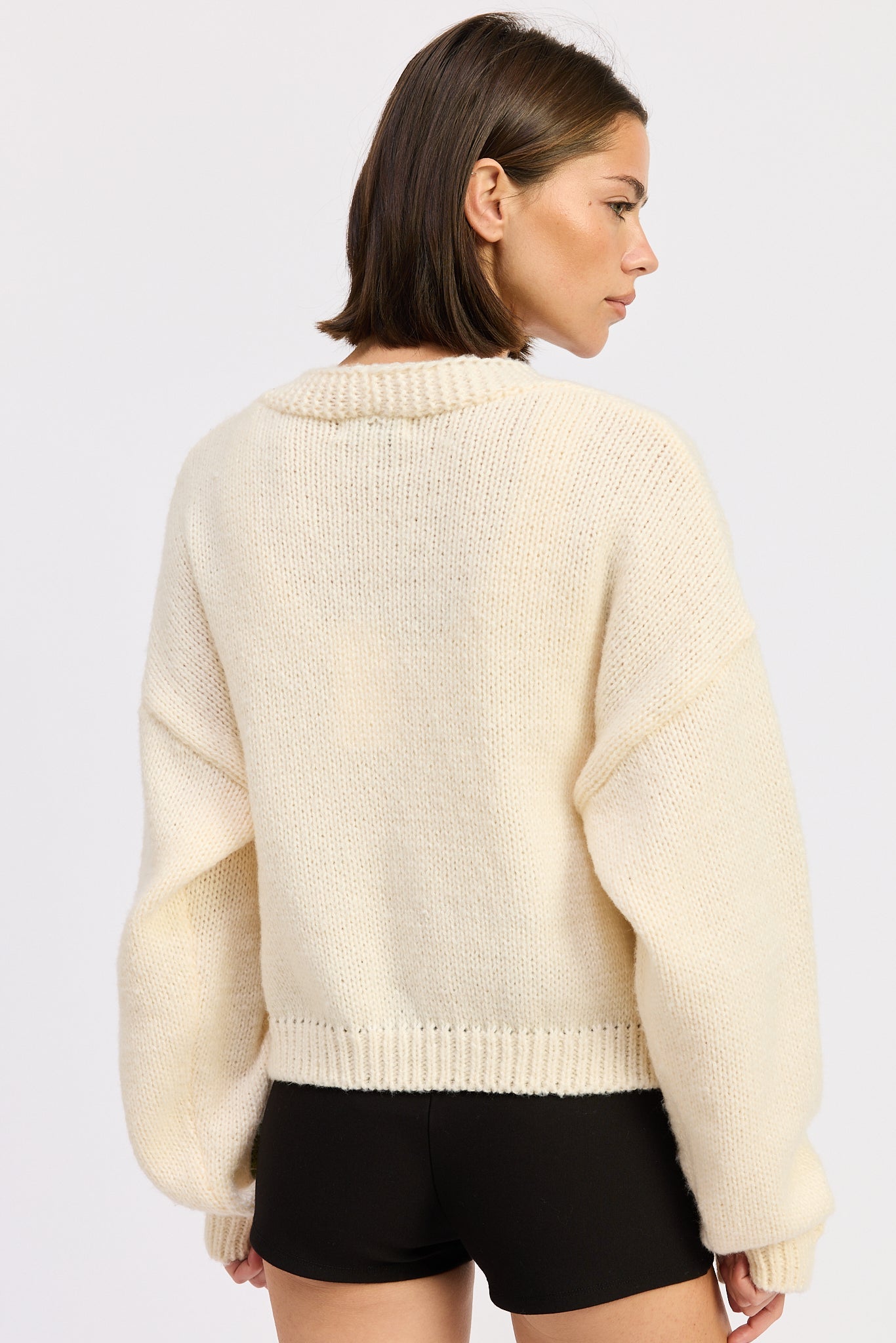 Sierra Cardigan in Ivory Olive view 6 - Sierra Cardigan Llama Wool (top)