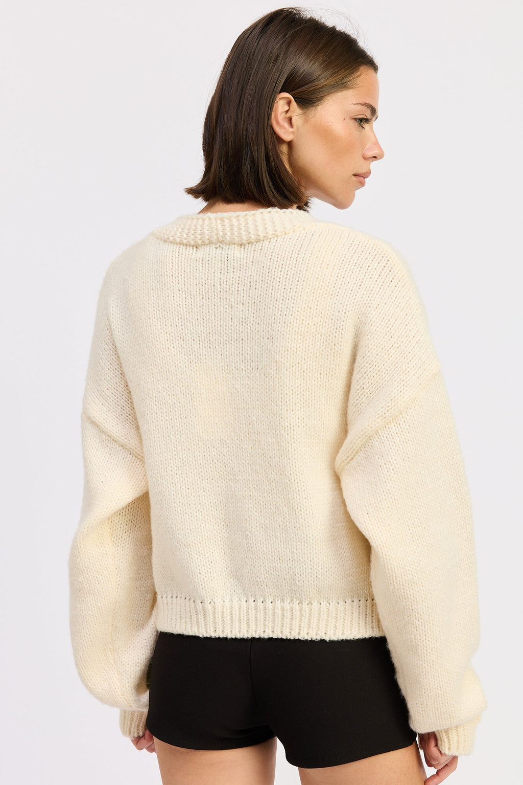 Sierra Cardigan Ivory Olive view 6 (layer) - sierra cardigan llama wool, sierra cardigan aiayu, sierra  - shop at us.meeeshop