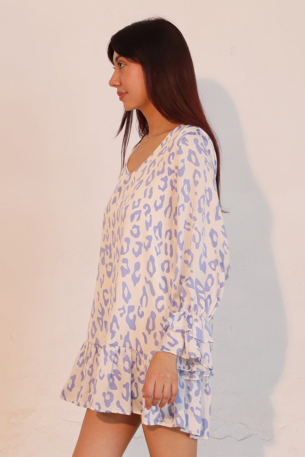 Simple Leopard Dress with Ruffle Cuff L view 3 (dress) - simple leopard print nails, simple leopard pri - shop at us.meeeshop