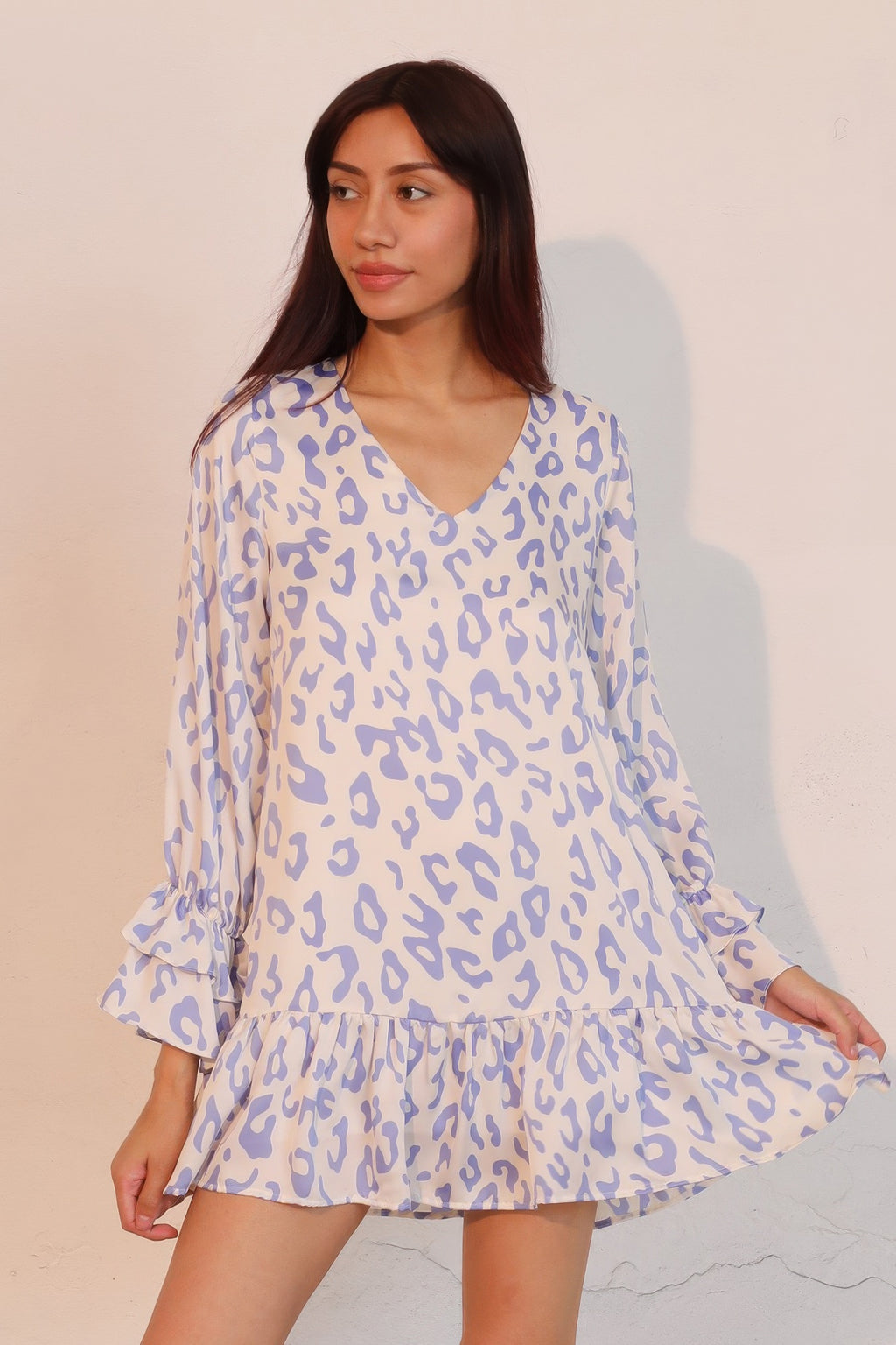 Simple Leopard Dress with Ruffle Cuff S (dress) - simple leopard print nails, simple leopard print, sim - shop at us.meeeshop