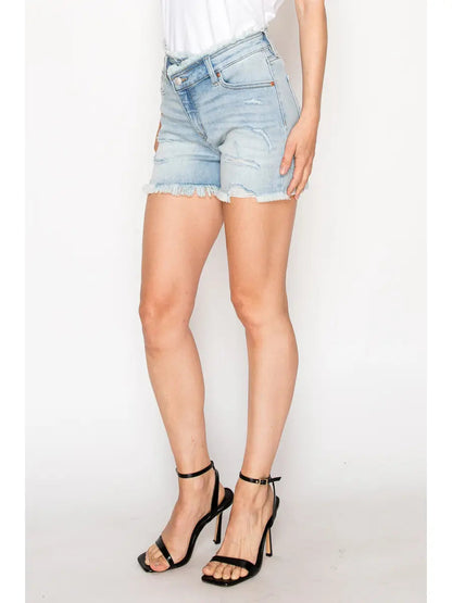 Skye High Rise Crossover Denim Shorts in M view 3 - High-Waisted - Sky High Shorts (bottom)