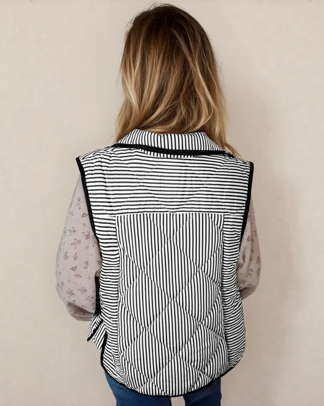 skylar striped snap Skylar Striped Snap Button Scalloped Hem Winter Vest - Black view 2 (piece) - shop at us.meeeshop