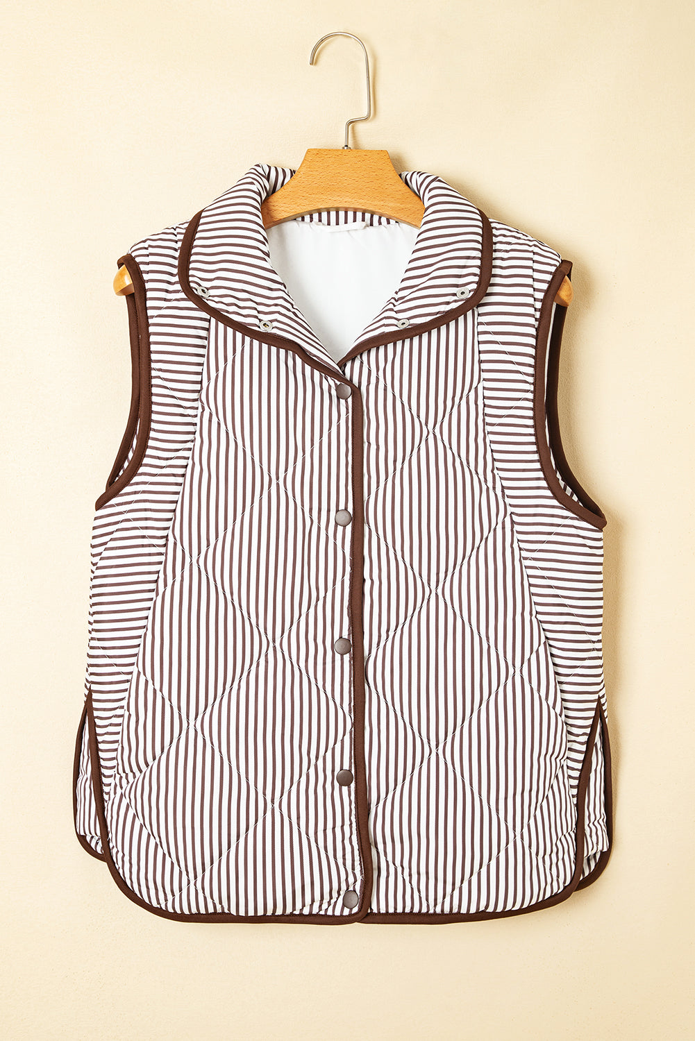skylar striped snap Skylar Striped Snap Button Scalloped Hem Winter Vest - Brown view 3 (piece) - shop at us.meeeshop