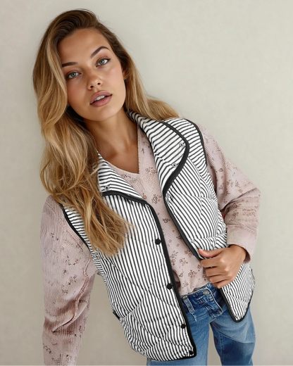 skylar striped snap Skylar Striped Snap Button Scalloped Hem Winter Vest - Black view 3 (piece) - shop at us.meeeshop