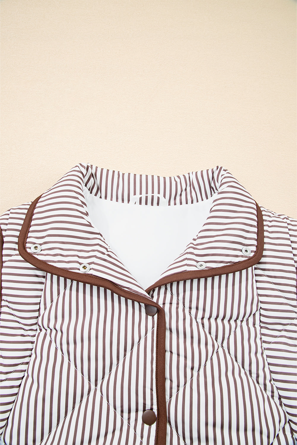 skylar striped snap Skylar Striped Snap Button Scalloped Hem Winter Vest - Brown view 5 (piece) - shop at us.meeeshop