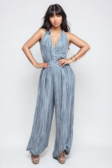 Skyline Pleated Halter Jumpsuit – Slate Blue - MeeeShop Women's Fashion