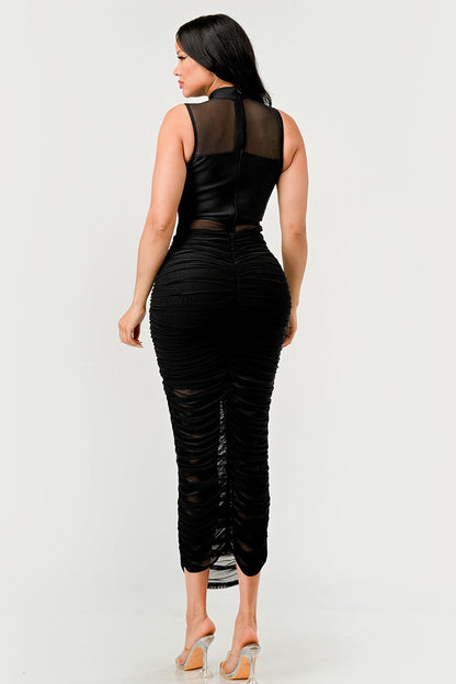 Sleek Black Sheer Illusion Midi Dress - MeeeShop Women's Fashion