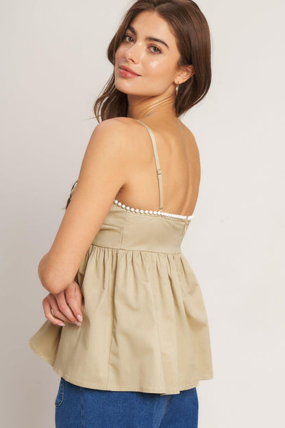 Sleek Temptation Woven Top in TAUPE view 5