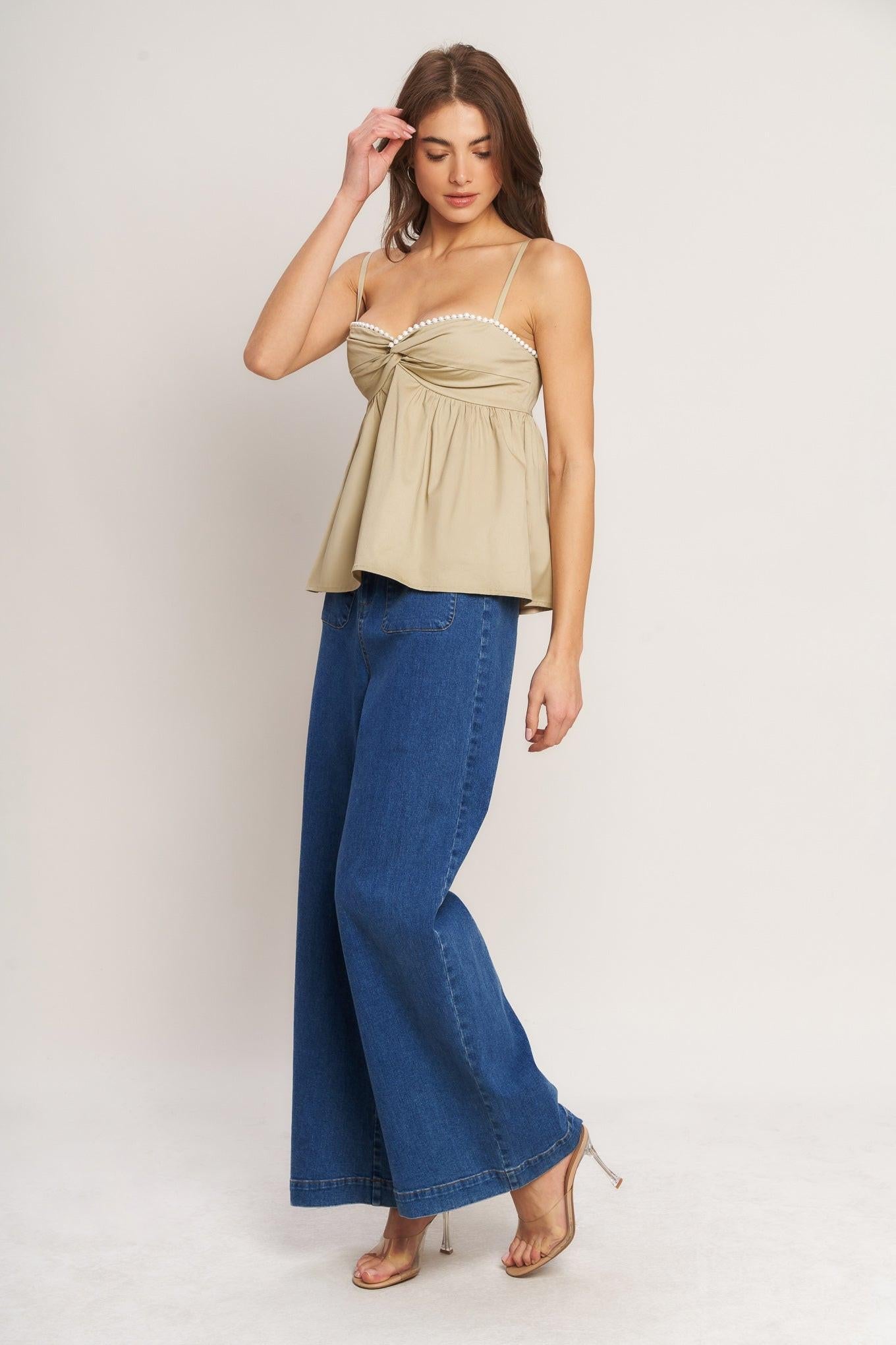 Sleek Temptation Woven Top in TAUPE view 6