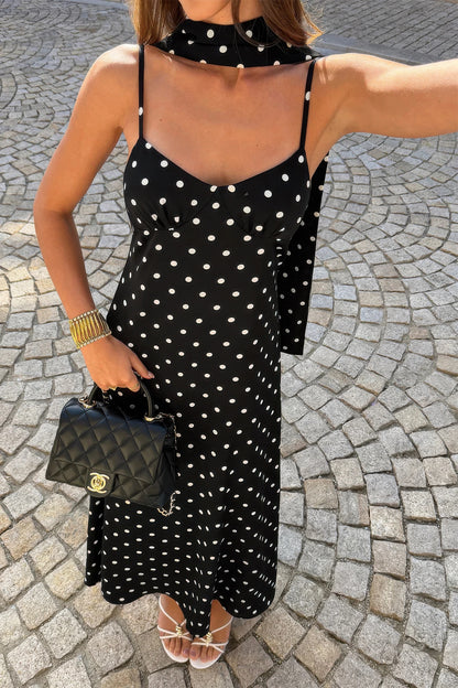 Sleeveless Bodycon Polka Dot Slip Dress in Black view 3 - Pol Dress