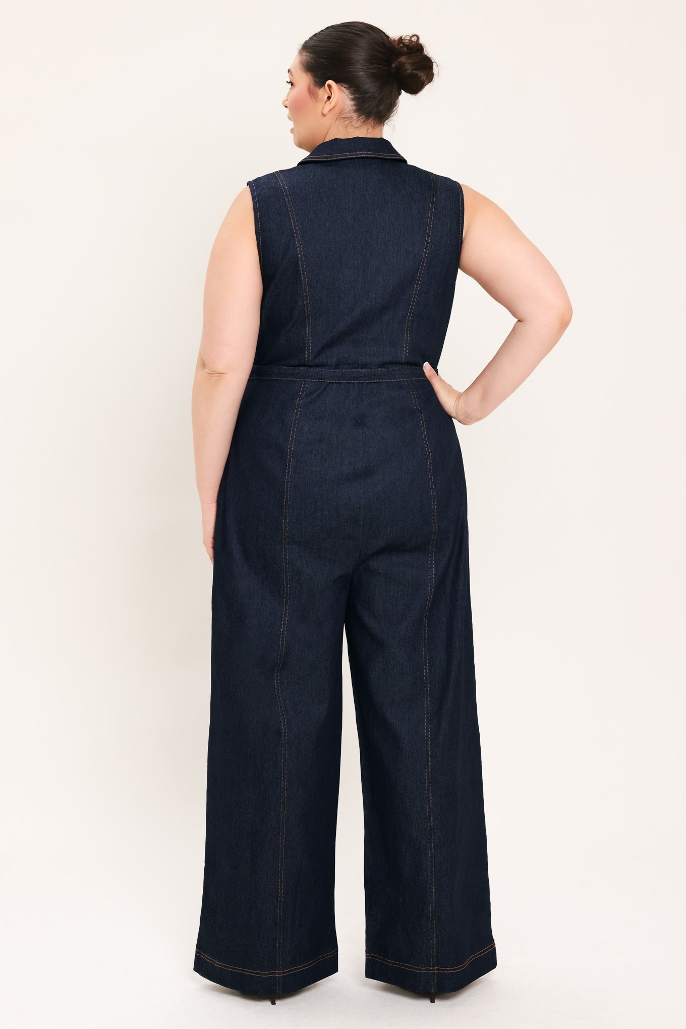 Sleeveless Workwear Denim Jumpsuit view 13 - Casual Office Outfit (bottom)