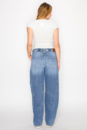 Sloane Adjustable Strap Waistband Barrel Jeans - MeeeShop Women's Fashion