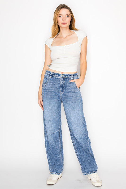 Sloane Adjustable Strap Waistband Barrel Jeans in 1 (24) (bottom)