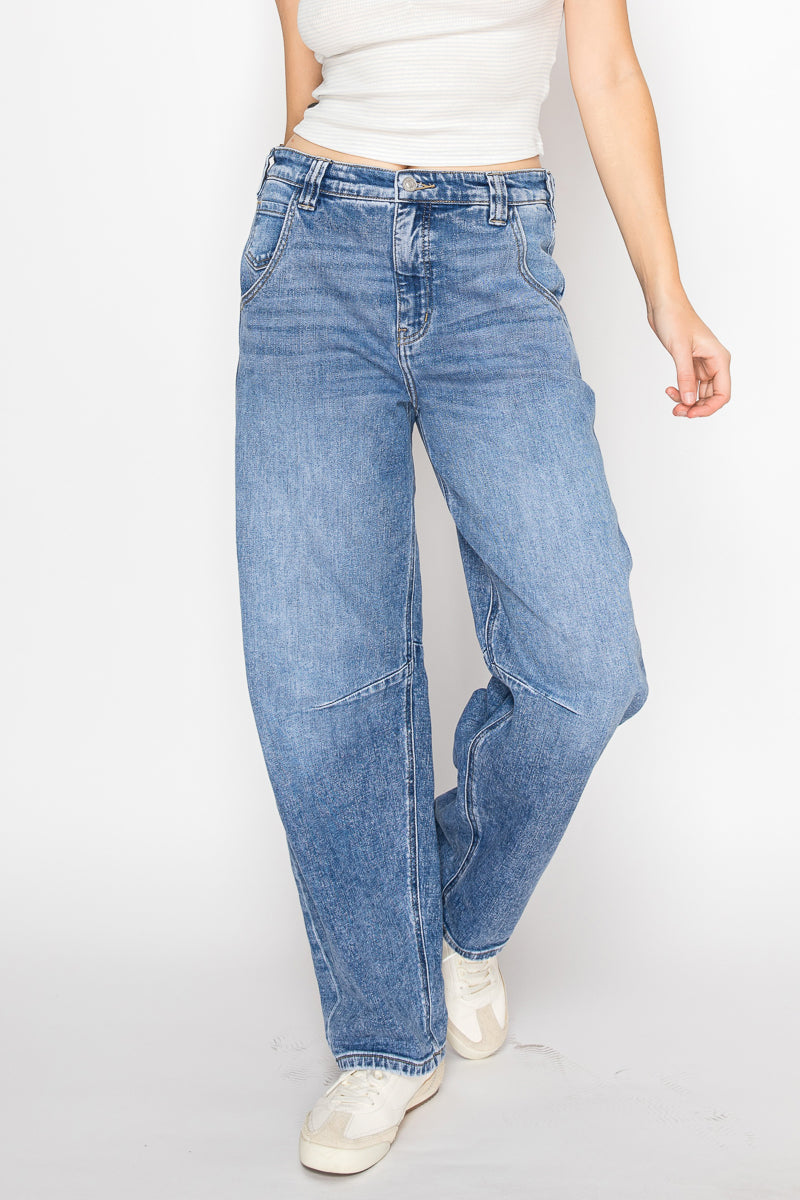 Sloane Adjustable Strap Waistband Barrel Jeans in 5 (26) view 3 (bottom)