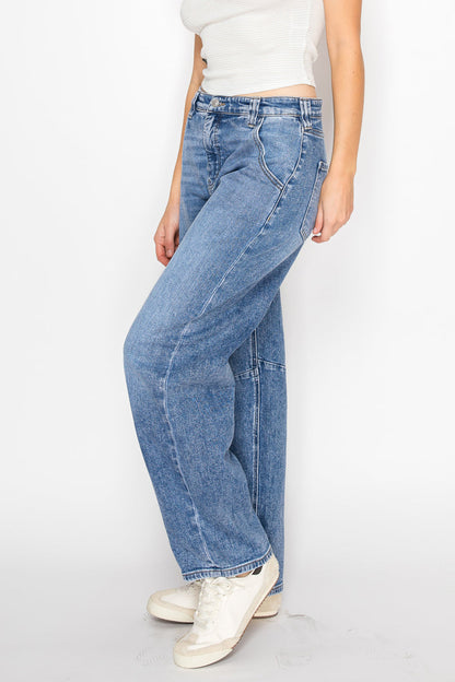Sloane Adjustable Strap Waistband Barrel Jeans in 7 (27) view 4 (bottom)