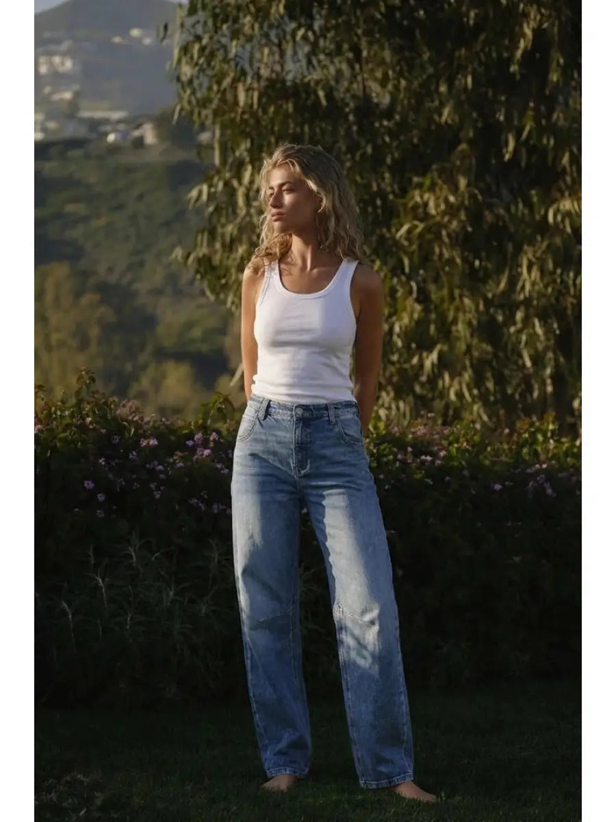 Sloane Adjustable Strap Waistband Barrel Jeans view 10 (bottom)