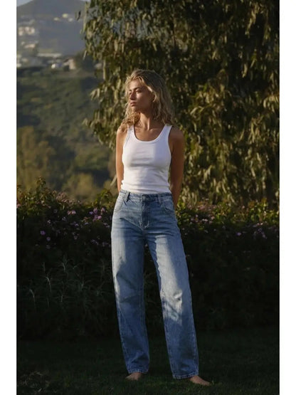 Sloane Adjustable Strap Waistband Barrel Jeans view 10 (bottom)
