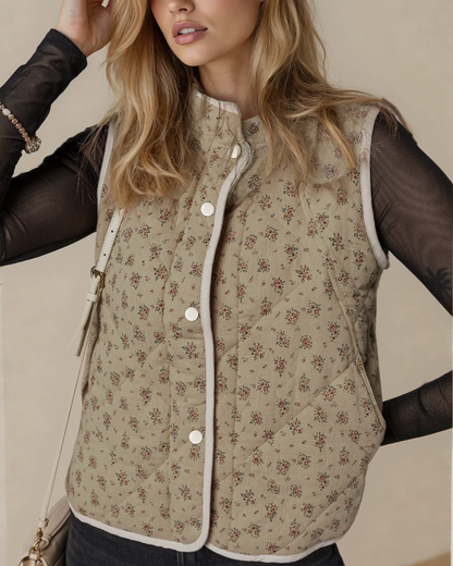 sloane floral print Sloane Floral Print Quilted Concealed Button Vest view 4 (piece) - shop at us.meeeshop