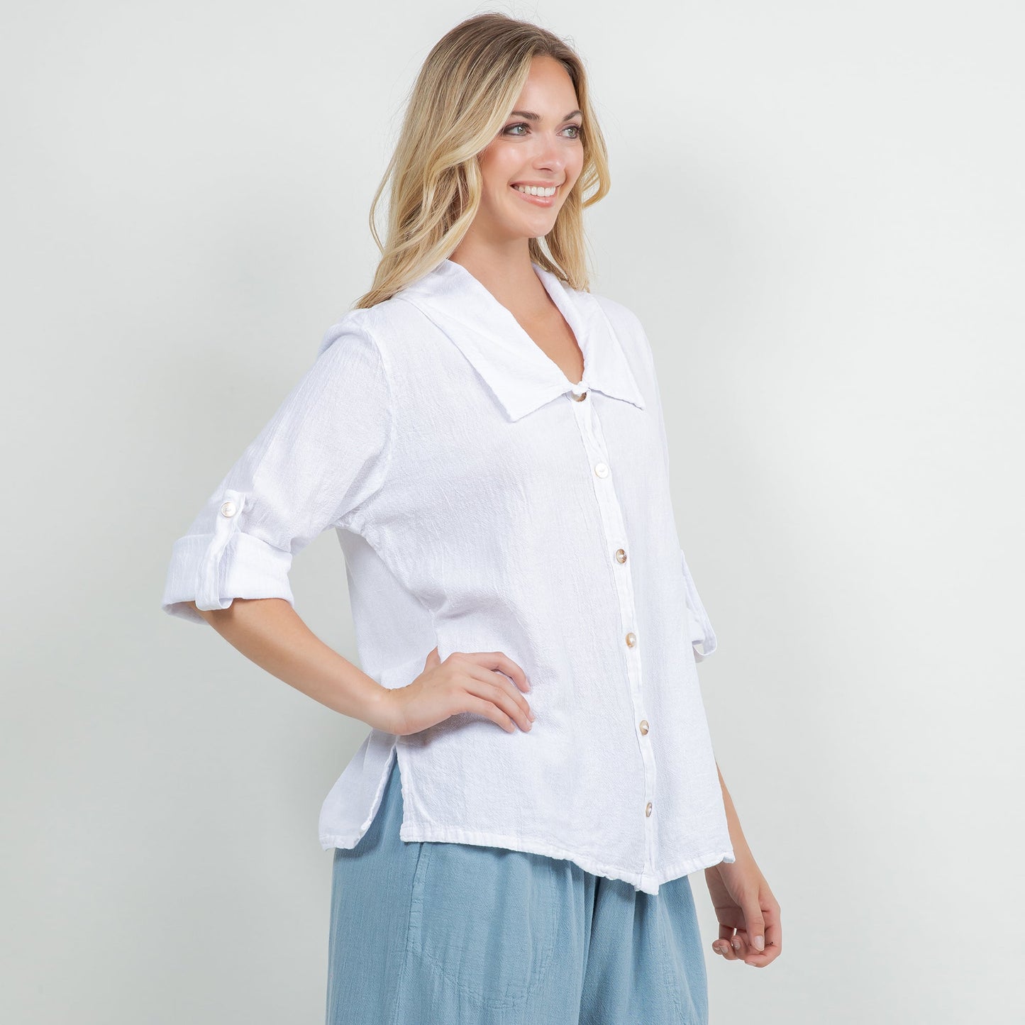Sloanne Button-up 100% Cotton Gauze in Eggplant view 5 (top)