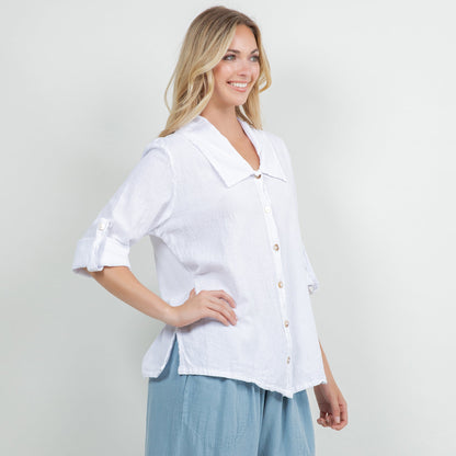Sloanne Button-up 100% Cotton Gauze in Eggplant view 5 (top)