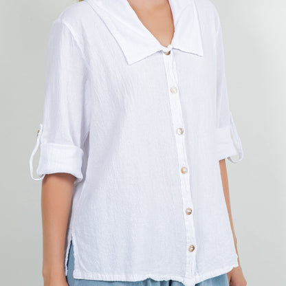 Sloanne Button-up 100% Cotton Gauze in Indigo view 6 (top)