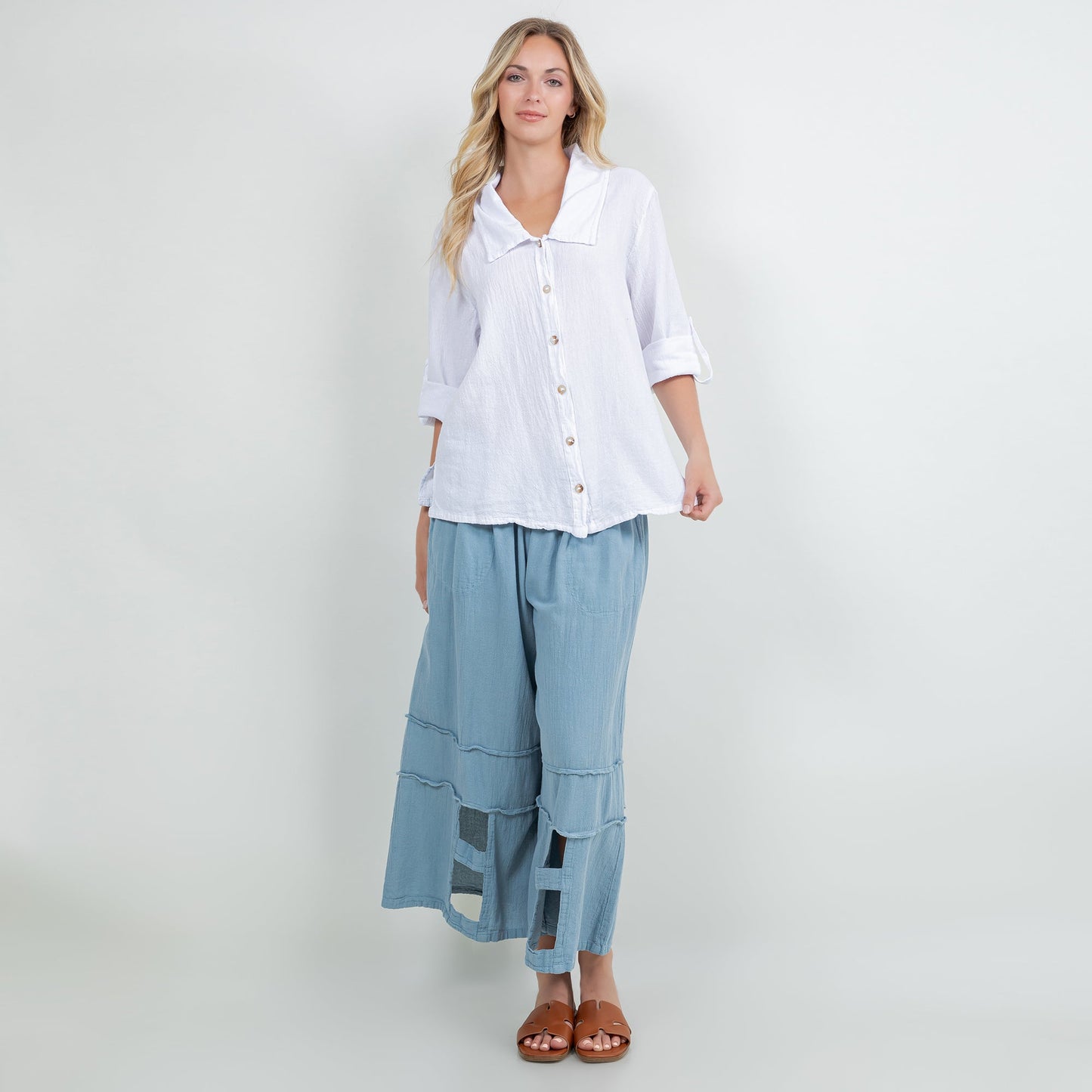Sloanne Button-up 100% Cotton Gauze in Island view 8 (top)