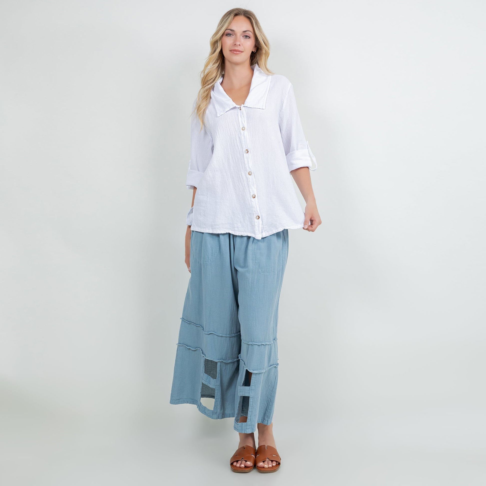 Sloanne Button-up 100% Cotton Gauze in Island view 8 (top)