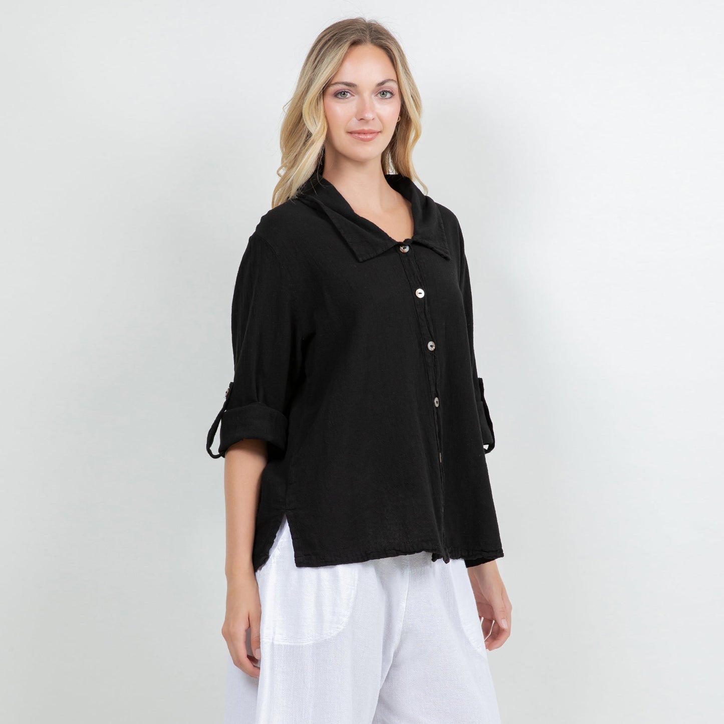 Sloanne Button-up 100% Cotton Gauze in Olive view 13 (top)