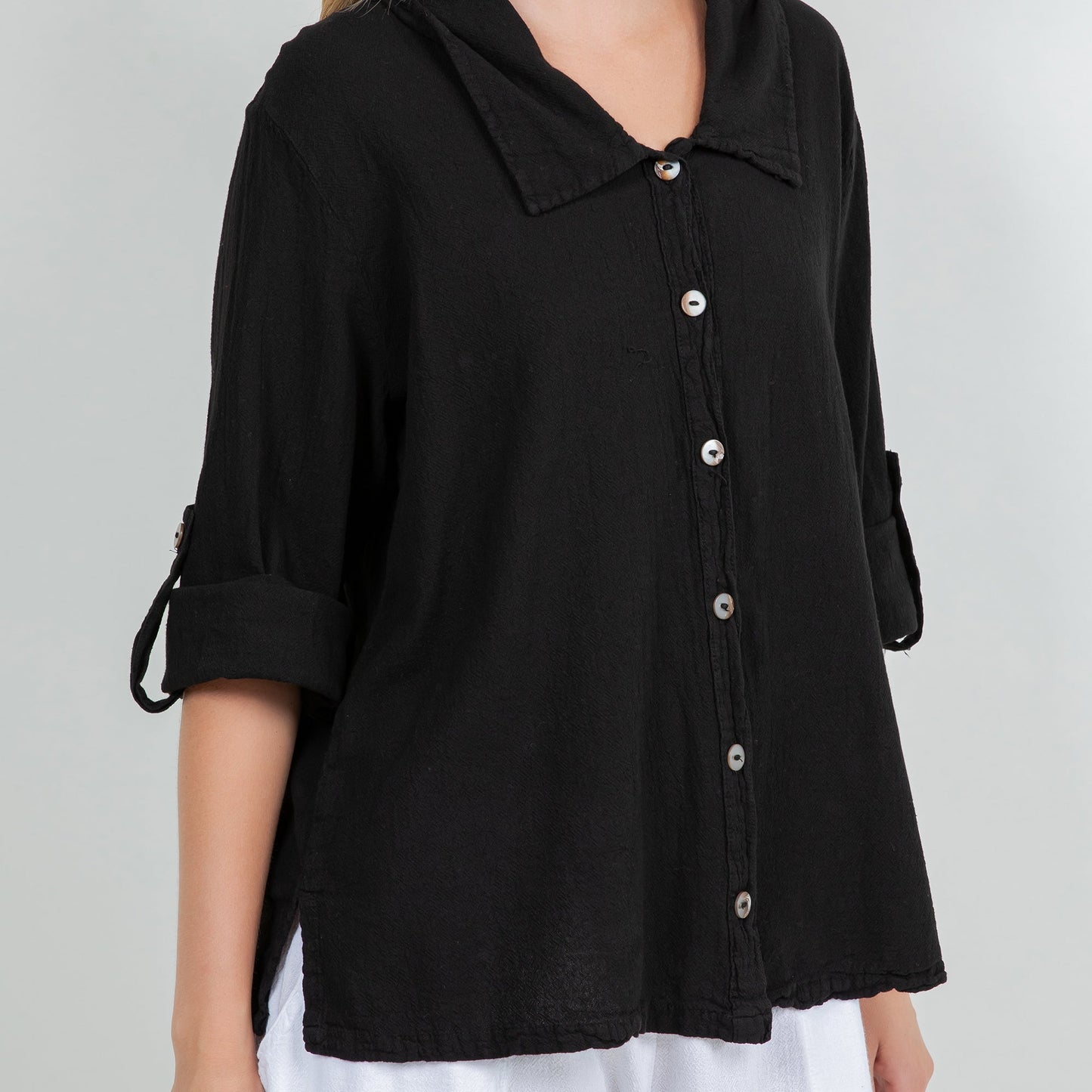 Sloanne Button-up 100% Cotton Gauze in Peach Pink view 14 (top)
