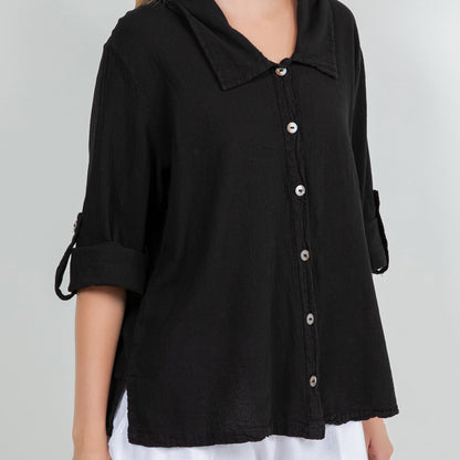 Sloanne Button-up 100% Cotton Gauze in Peach Pink view 14 (top)