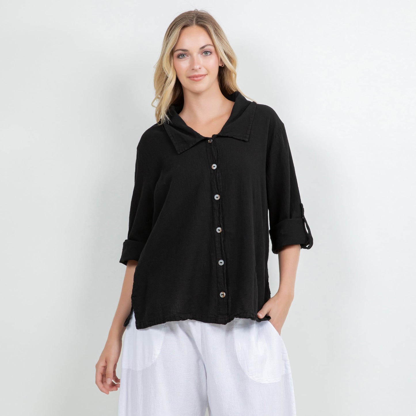 Sloanne Button-up 100% Cotton Gauze in Peacock view 15 (top)