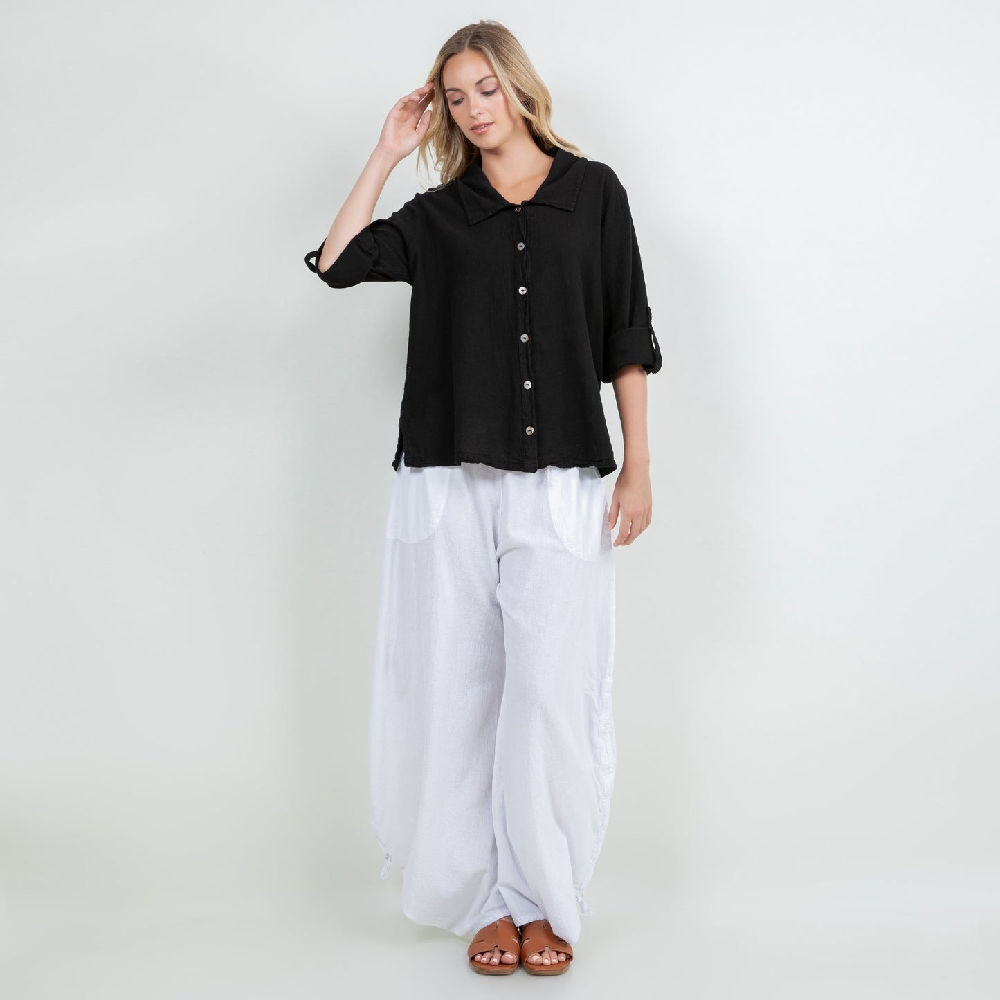 Sloanne Button-up 100% Cotton Gauze in Sahara view 17 (top)