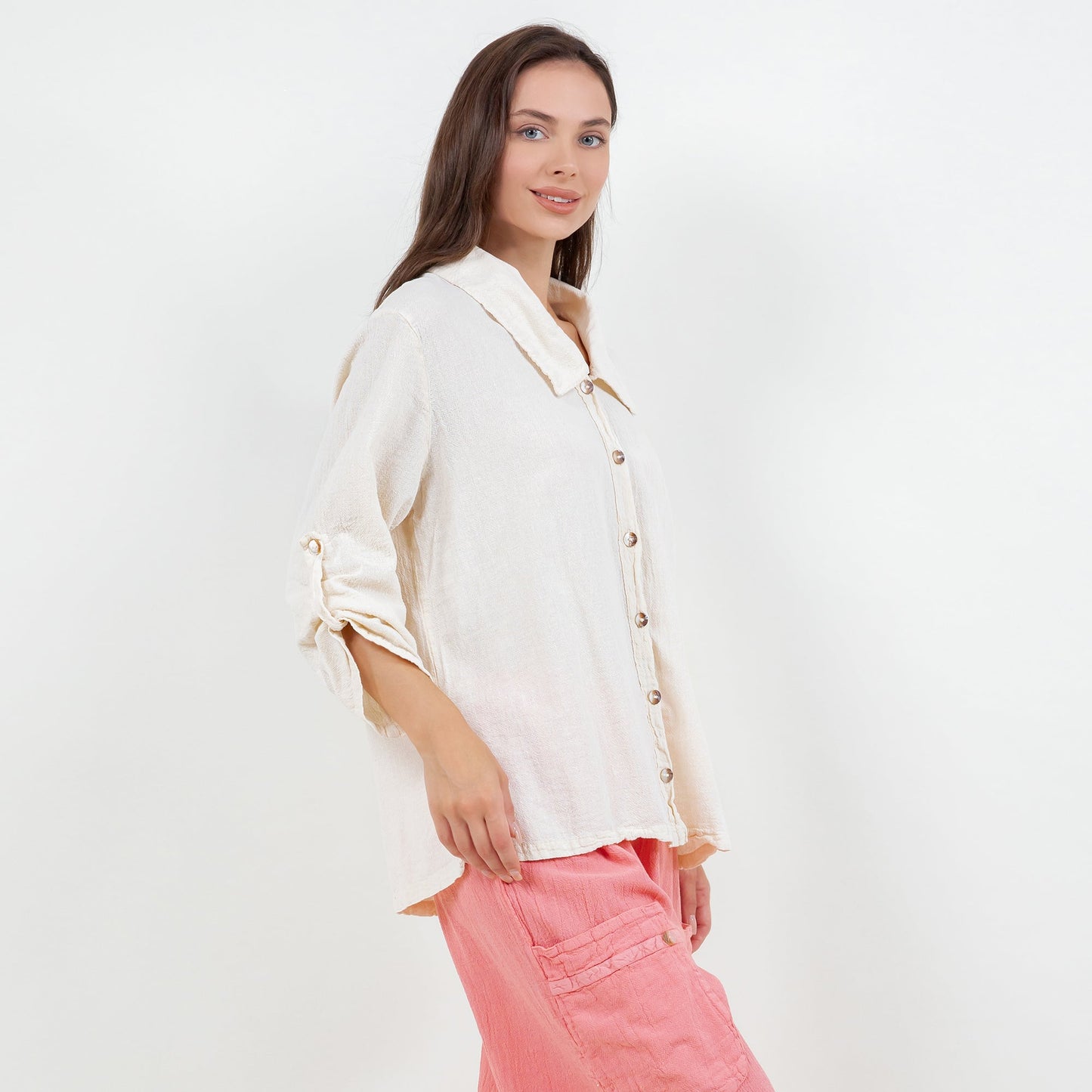 Sloanne Button-up 100% Cotton Gauze in Titanium view 20 (top)