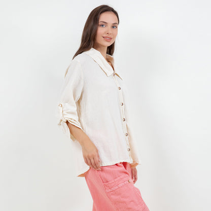 Sloanne Button-up 100% Cotton Gauze in Titanium view 20 (top)
