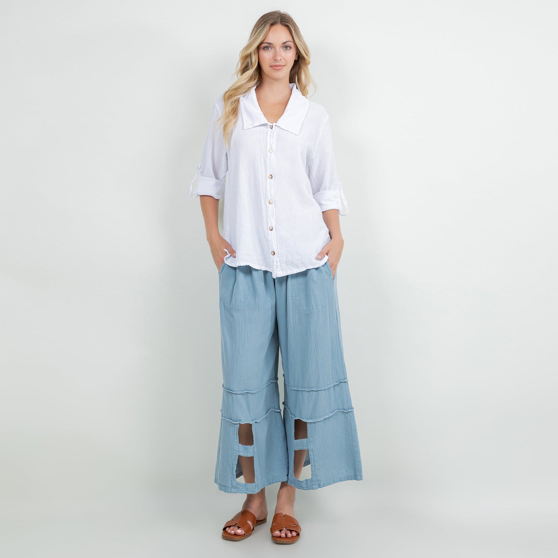 Sloanne Button-up 100% Cotton Gauze Top - MeeeShop Women's Fashion