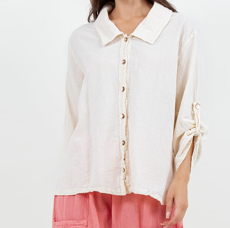 Sloanne Button-up 100% Cotton Gauze Top - MeeeShop Women's Fashion