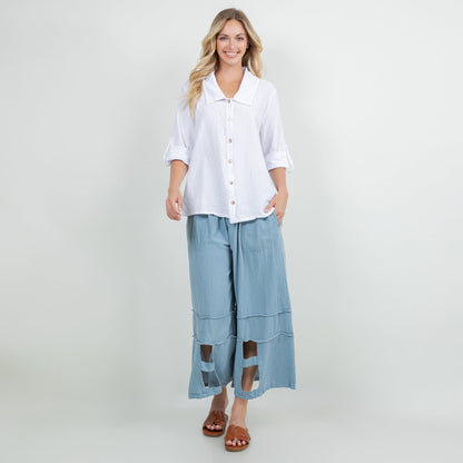 Sloanne Button-up 100% Cotton Gauze Top - MeeeShop Women's Fashion