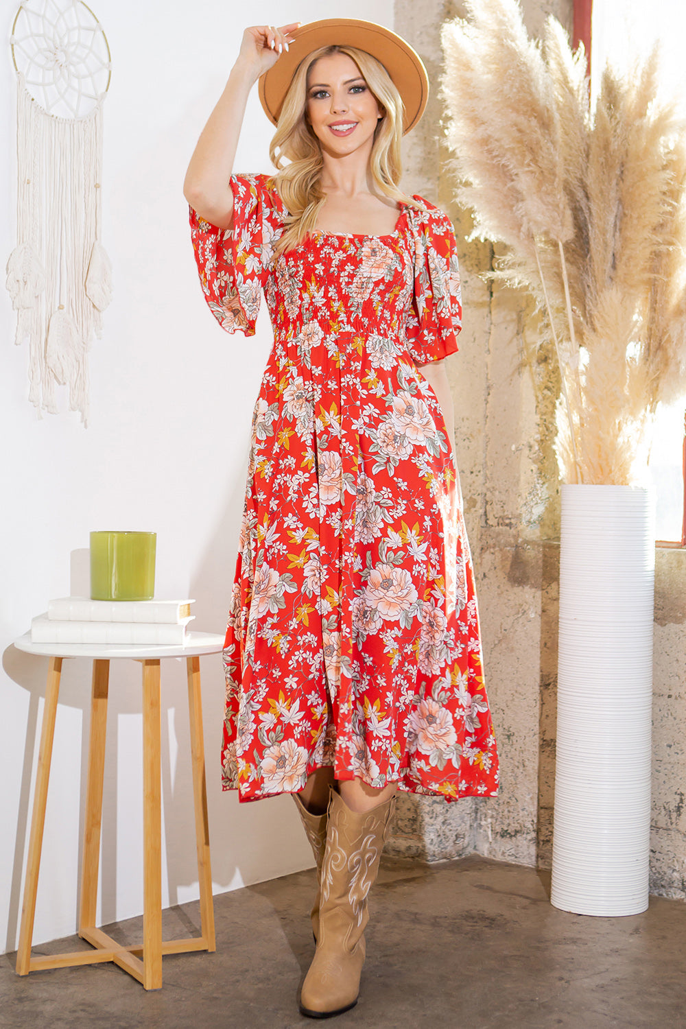 Smocked Dress with Pockets in Red Combo view 6 - Smocked Pocket Dress