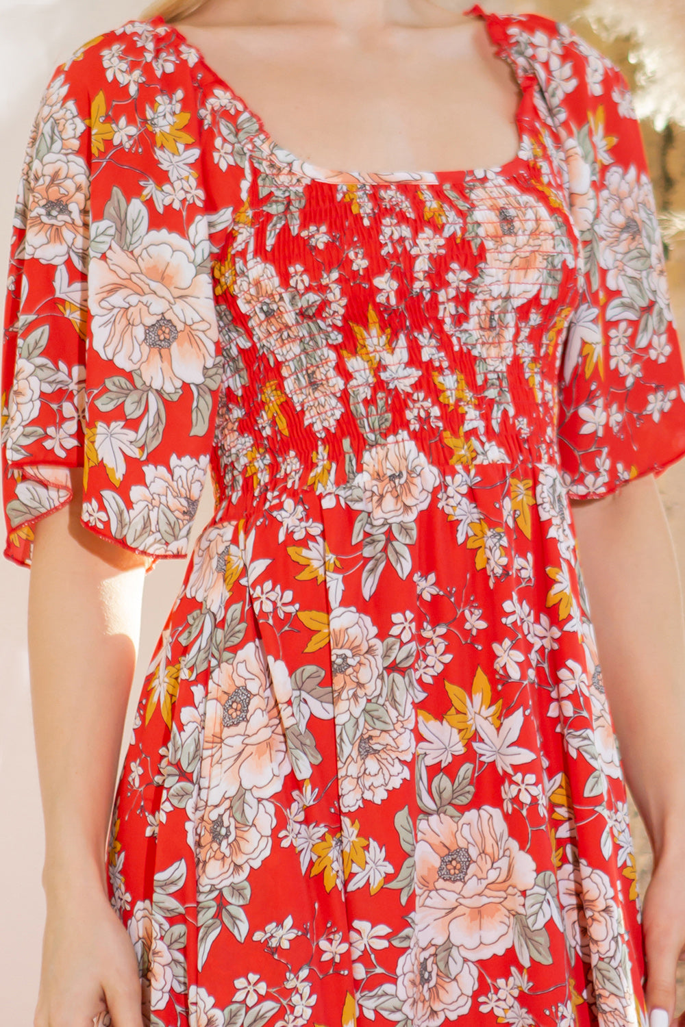 Smocked Dress with Pockets in Red Combo view 8 - Smocked Pocket Dress