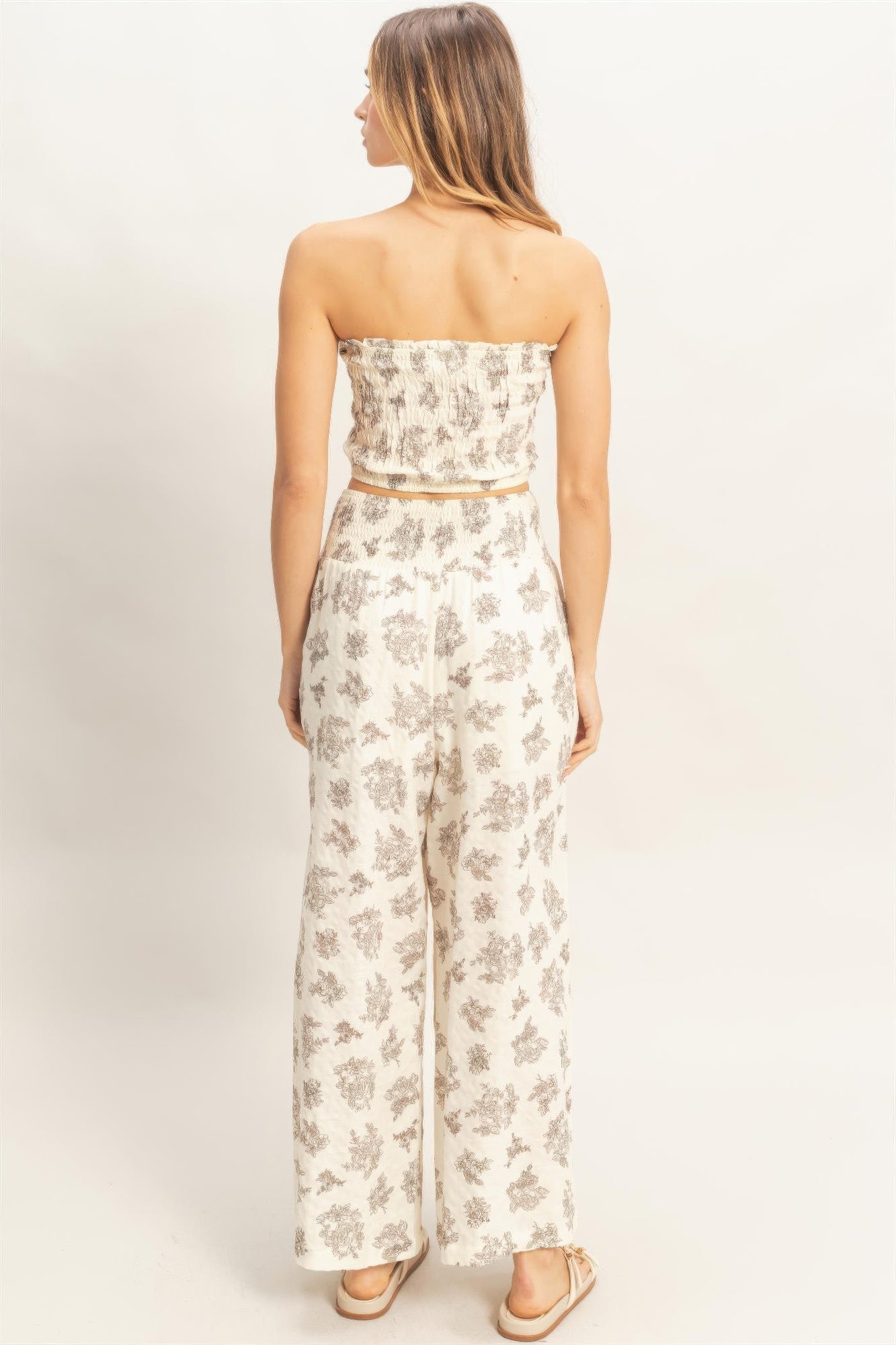 Smocked Tube Top & Wide-leg Pants Set view 10 (top) - smocked tube top dress, smocked tube top pattern, - shop at us.meeeshop