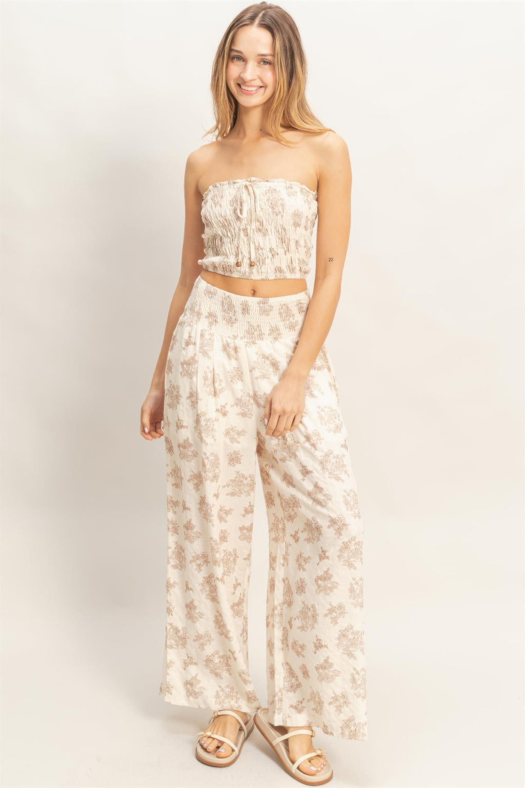 Smocked Tube Top & Wide-leg Pants Set view 11 (top) - smocked tube top dress, smocked tube top pattern, - shop at us.meeeshop