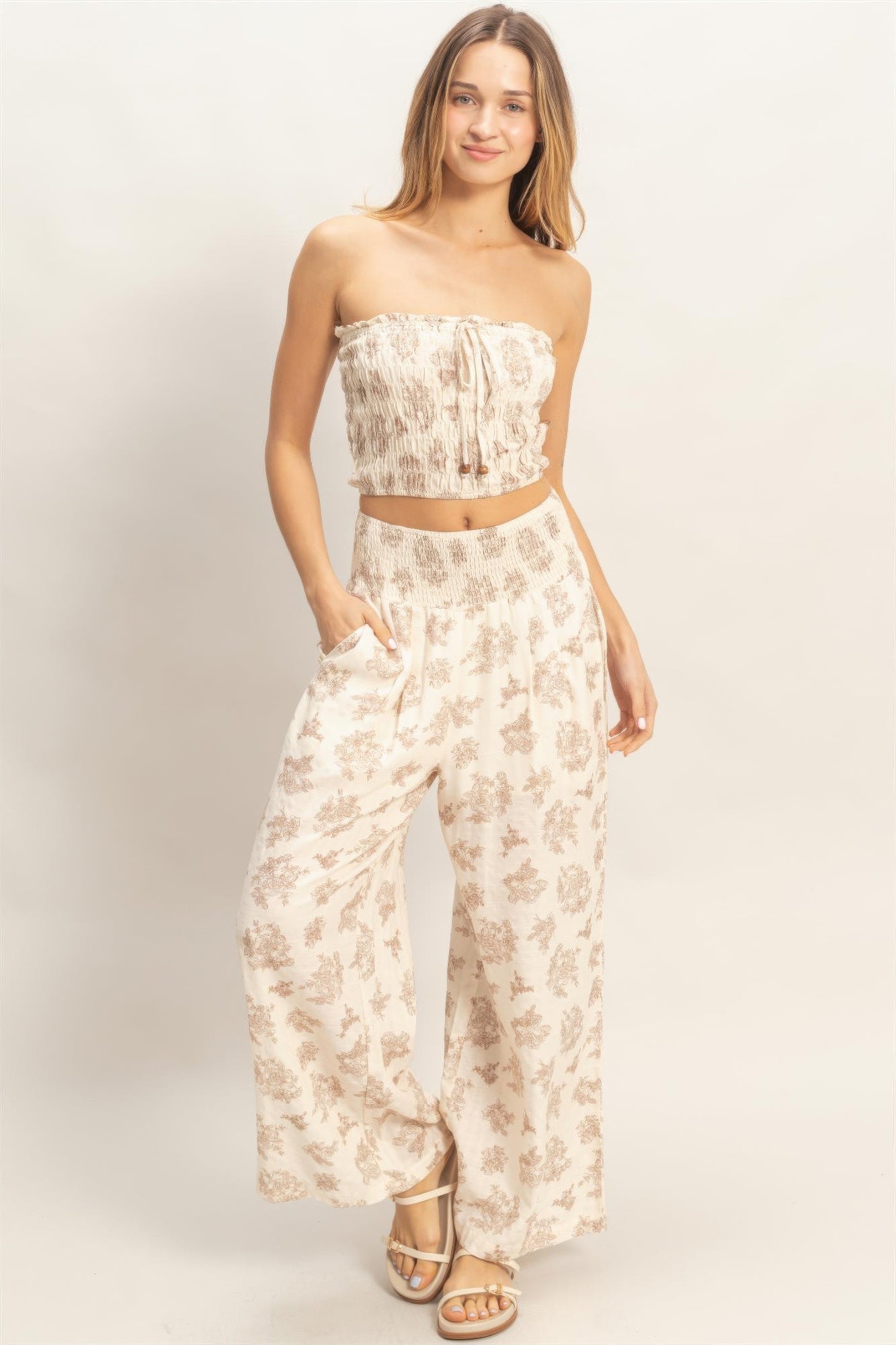 Smocked Tube Top & Wide-leg Pants Set view 13 (top) - smocked tube top dress, smocked tube top pattern, - shop at us.meeeshop