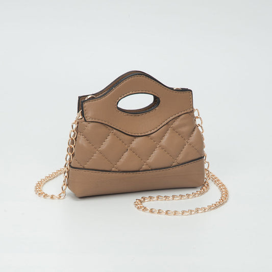 Smooth Faux Leather Mini Quilted Handbag Crossbody Bag in Taupe - Bag Handbag
